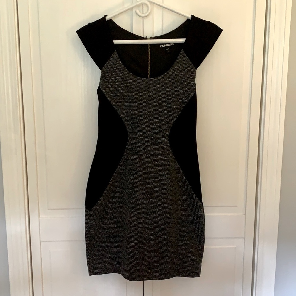 Size 2——cap sleeve fitted black and charcoal dress